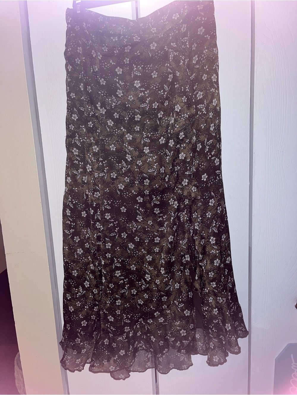 Women's Olive Floral Tiered Maxi Skirt